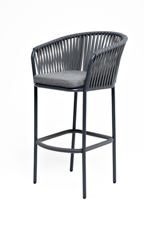 "Бордо" барный стул плетеный из роупа, каркас алюминий серый, роуп серый, ткань серая