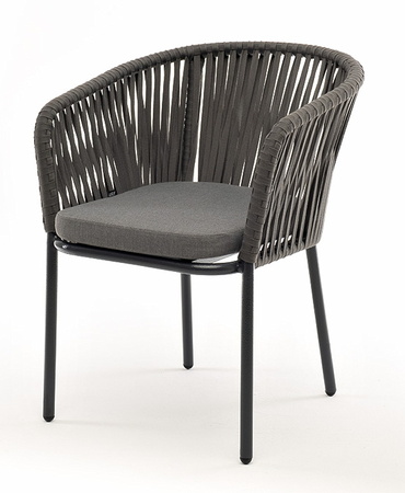 "Бордо" стул плетеный из роупа, каркас алюминий RAL 7024, роуп серый, ткань серая