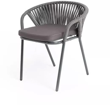 "Женева" стул плетеный из роупа, каркас алюминий серый, роуп плоский серый, ткань серая