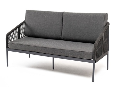 "Канны" диван из роупа 2-местный узелкового плетения, каркас алюминий темно-серый, роуп темно-серый