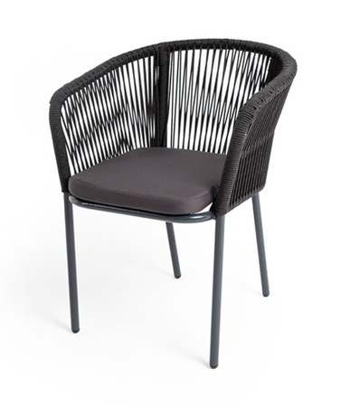 "Марсель" стул плетеный из роупа, каркас алюминий темно-серый, роуп темно-серый, ткань темно-серая