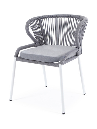 "Милан" стул плетеный из роупа, каркас алюминий белый, роуп бежевый, ткань серая